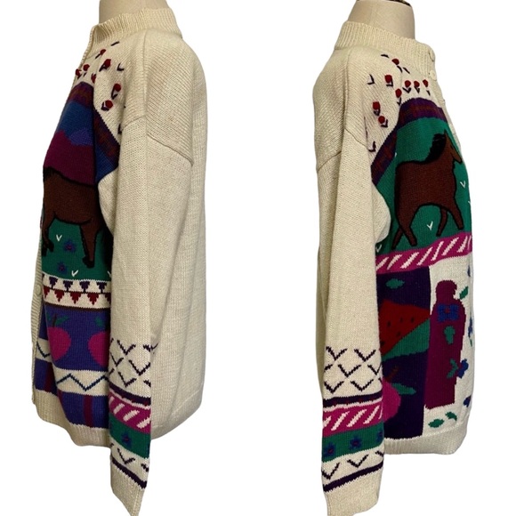 80s Vintage Cottagecore Apple Orchard Horse Cardigan - Picture 9 of 14
